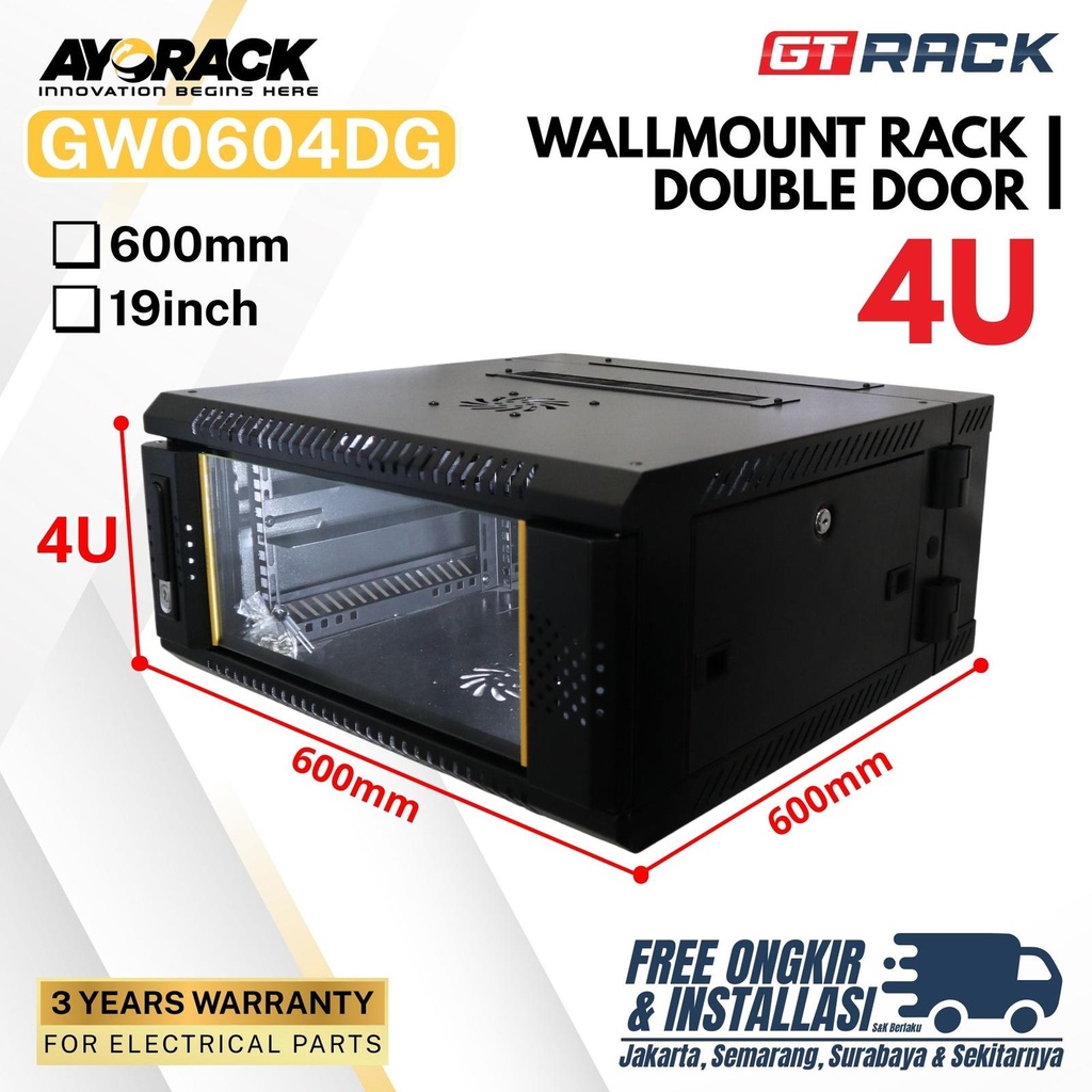 Jual WALLMOUNT RACK 4U GT RACK GW0604DG – RAK SERVER WALL MOUNT DEPTH ...